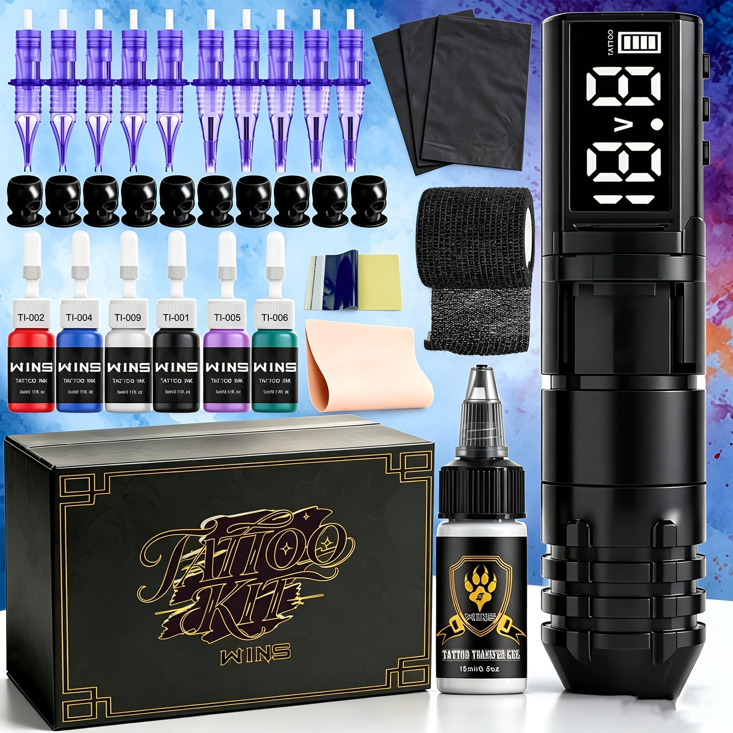 Wireless Tattoo Kit Portable Pen With Cartridge Needles Supplies